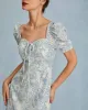 The Blue Sweetheart Neck Puff Sleeve Floral Midi Dress sold by rihoas