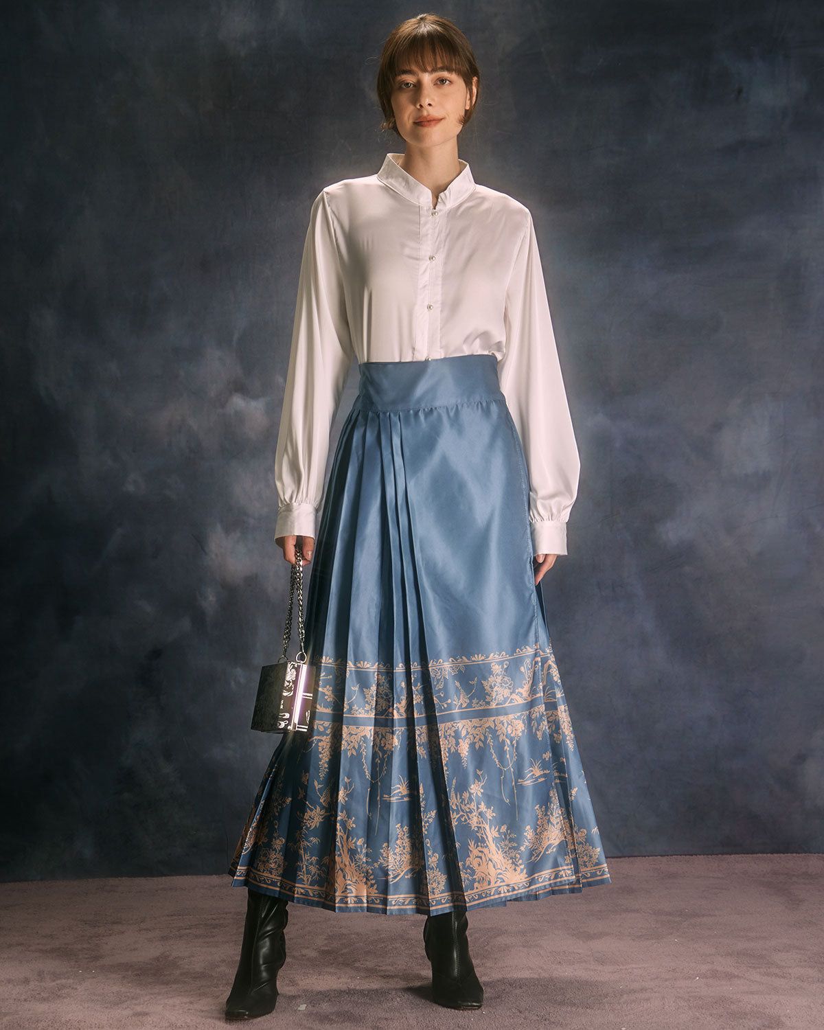 The Blue Drawstring Pleated Wrap Midi Skirt sold by rihoas product image thumbnail 2