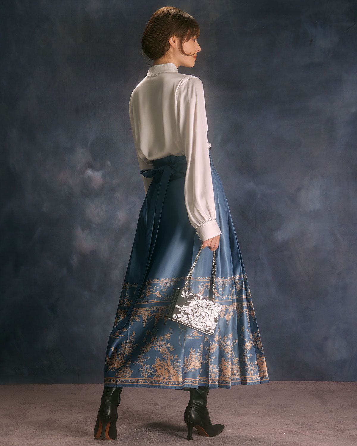 The Blue Drawstring Pleated Wrap Midi Skirt sold by rihoas product image thumbnail 5