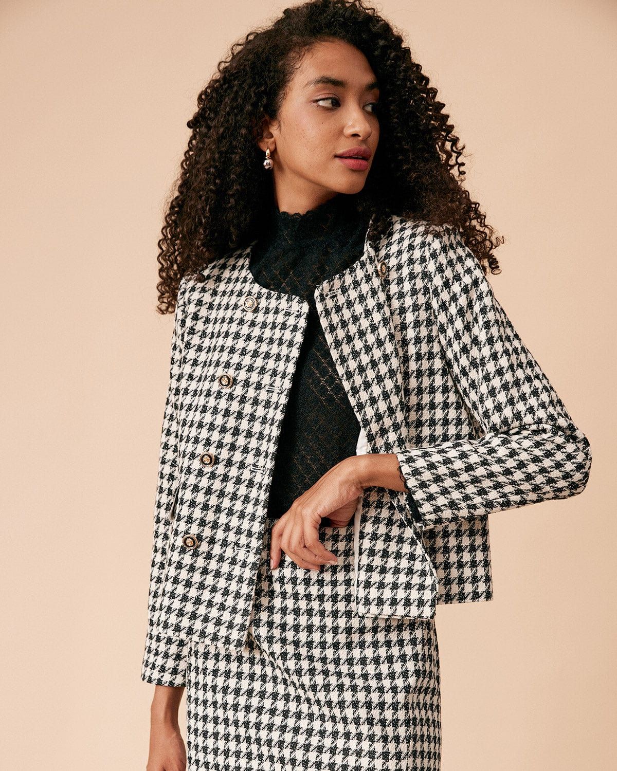 The Double-breasted Plaid Tweed Jacket sold by rihoas
