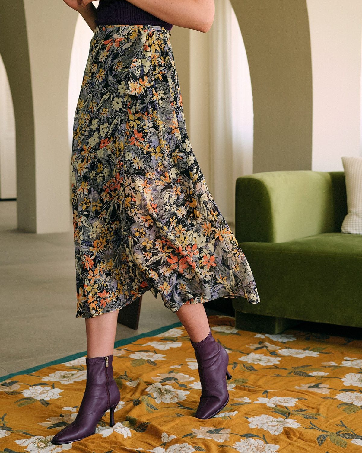 The Floral Knot High Waisted Wrap Slit Midi Skirt sold by rihoas product image thumbnail 4