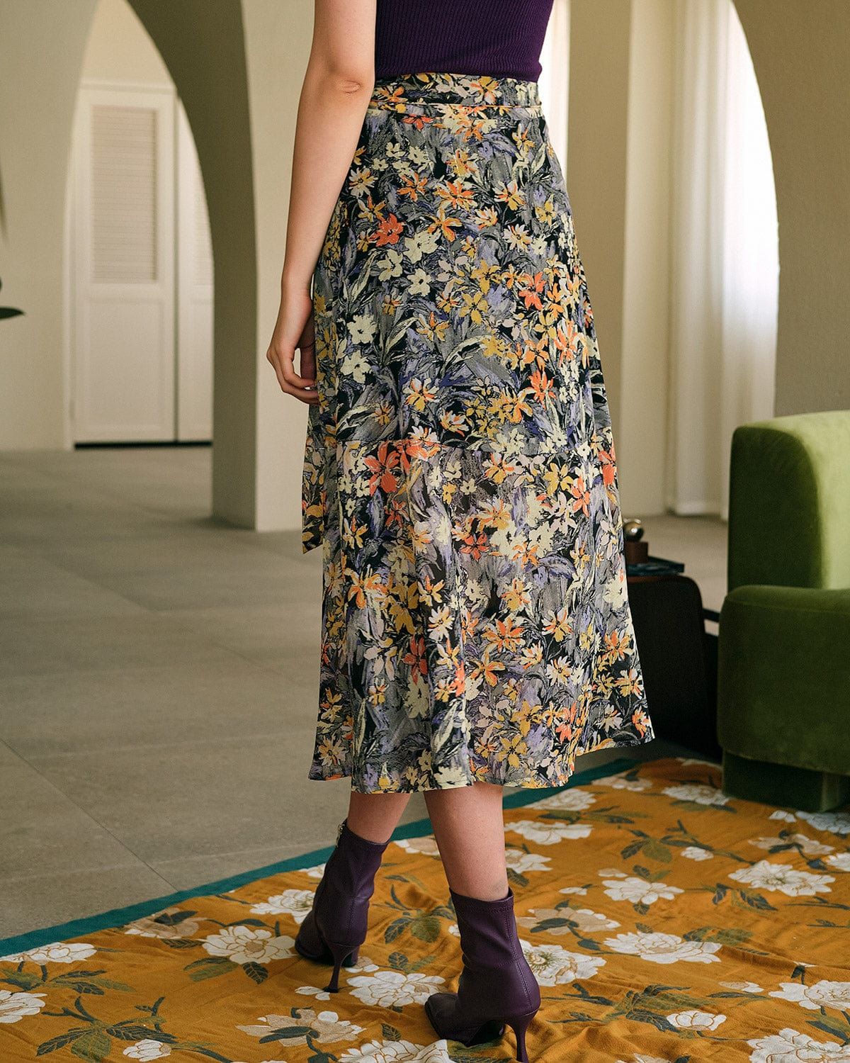 The Floral Knot High Waisted Wrap Slit Midi Skirt sold by rihoas product image thumbnail 5