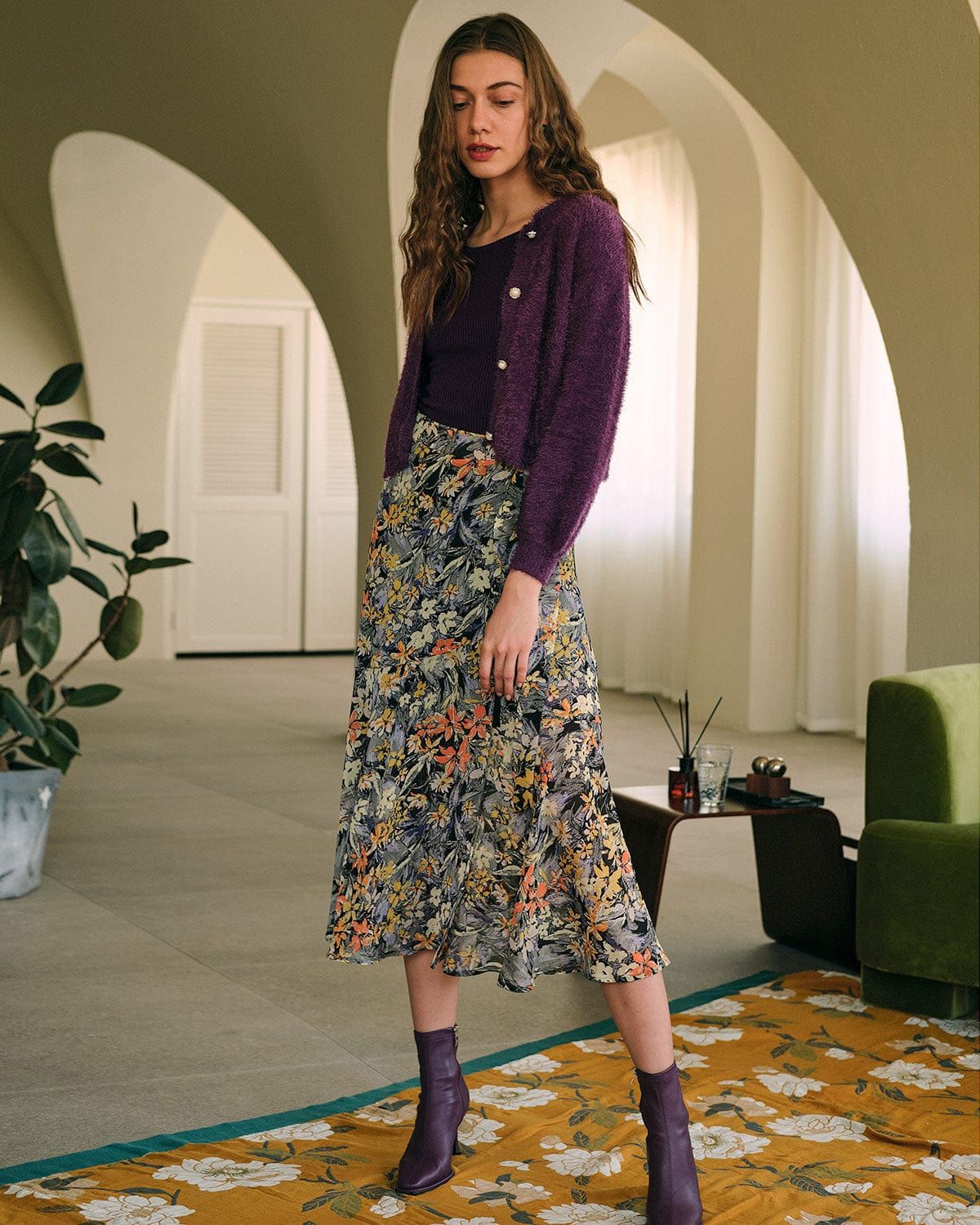 The Floral Knot High Waisted Wrap Slit Midi Skirt sold by rihoas product image thumbnail 2