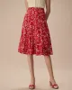 The Red High-Waisted Floral Midi Skirt sold by rihoas