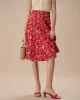 The Red High-Waisted Floral Midi Skirt sold by rihoas