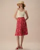 The Red High-Waisted Floral Midi Skirt sold by rihoas