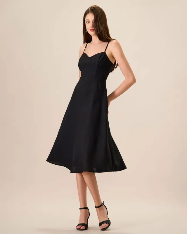 The Black Sweetheart Neck Slip Midi Dress sold by rihoas