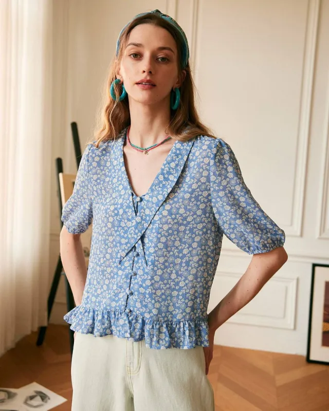 The Tie Neck Puff Sleeve Floral Blouse sold by rihoas