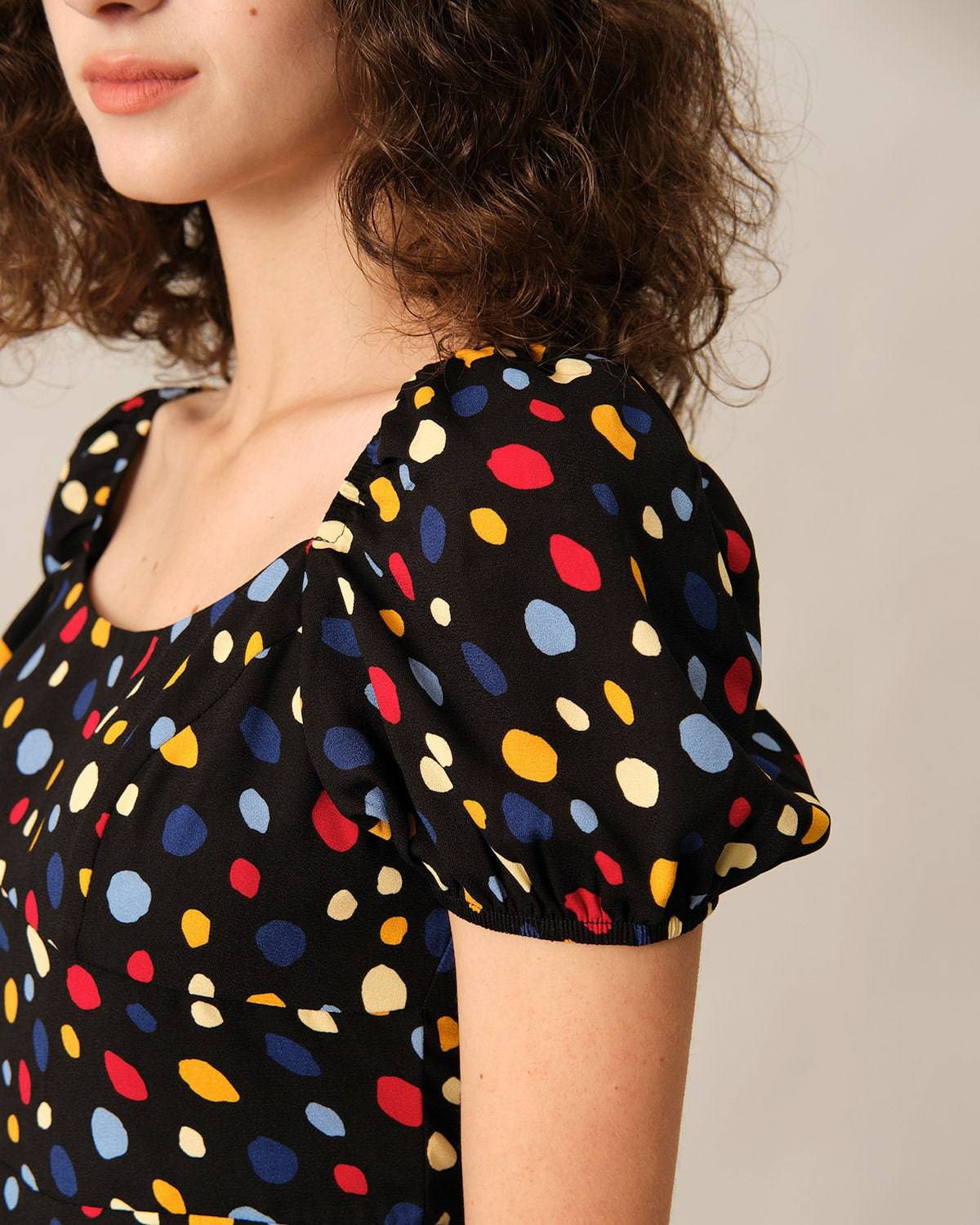 The Polka Dot Puff Sleeve Ruched Blouse sold by rihoas product image thumbnail 2