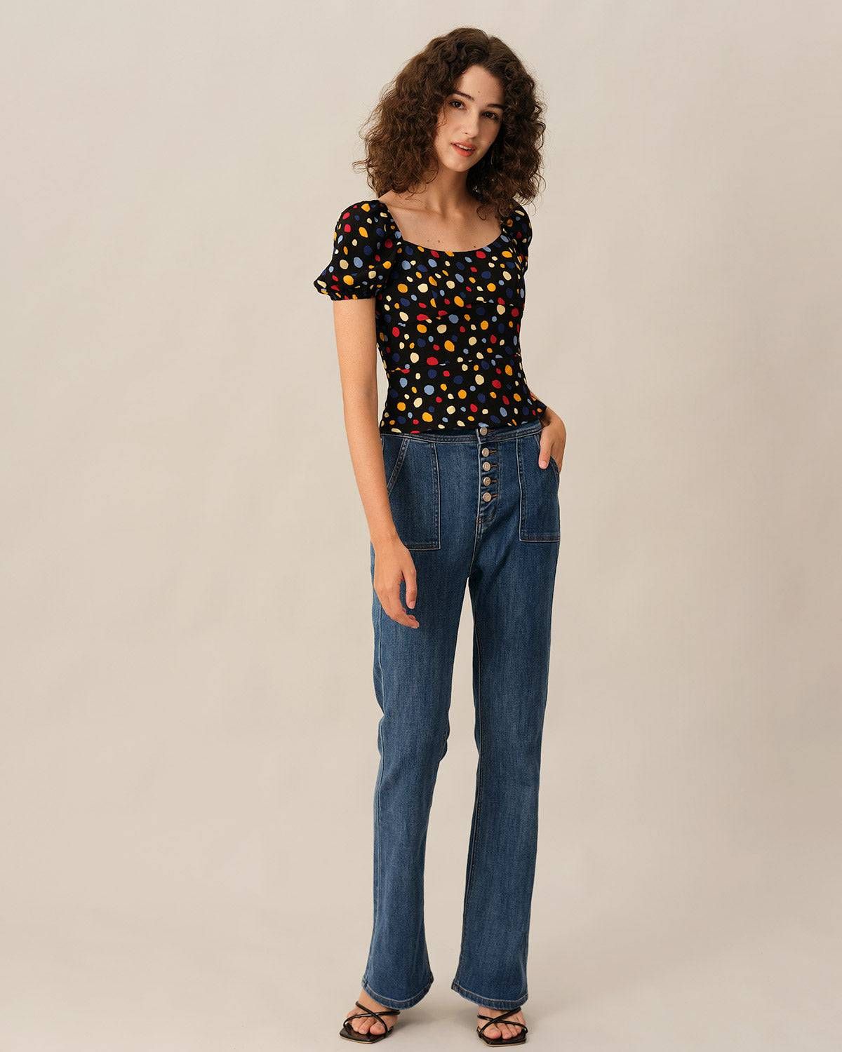 The Polka Dot Puff Sleeve Ruched Blouse sold by rihoas product image thumbnail 5