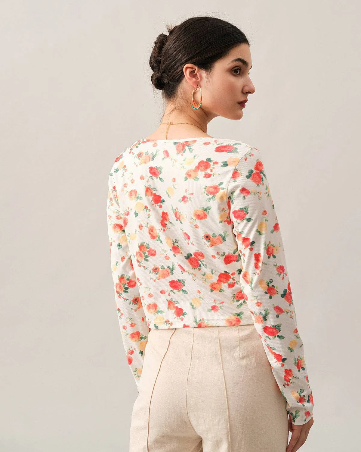 The Ribbed Floral Square Neck Knit Top sold by rihoas product image thumbnail 5