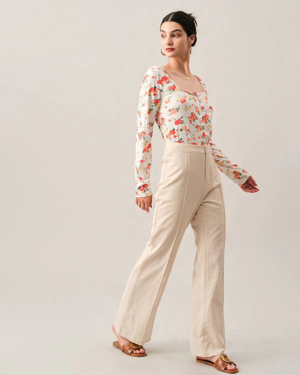 The Ribbed Floral Square Neck Knit Top sold by rihoas product image thumbnail 4