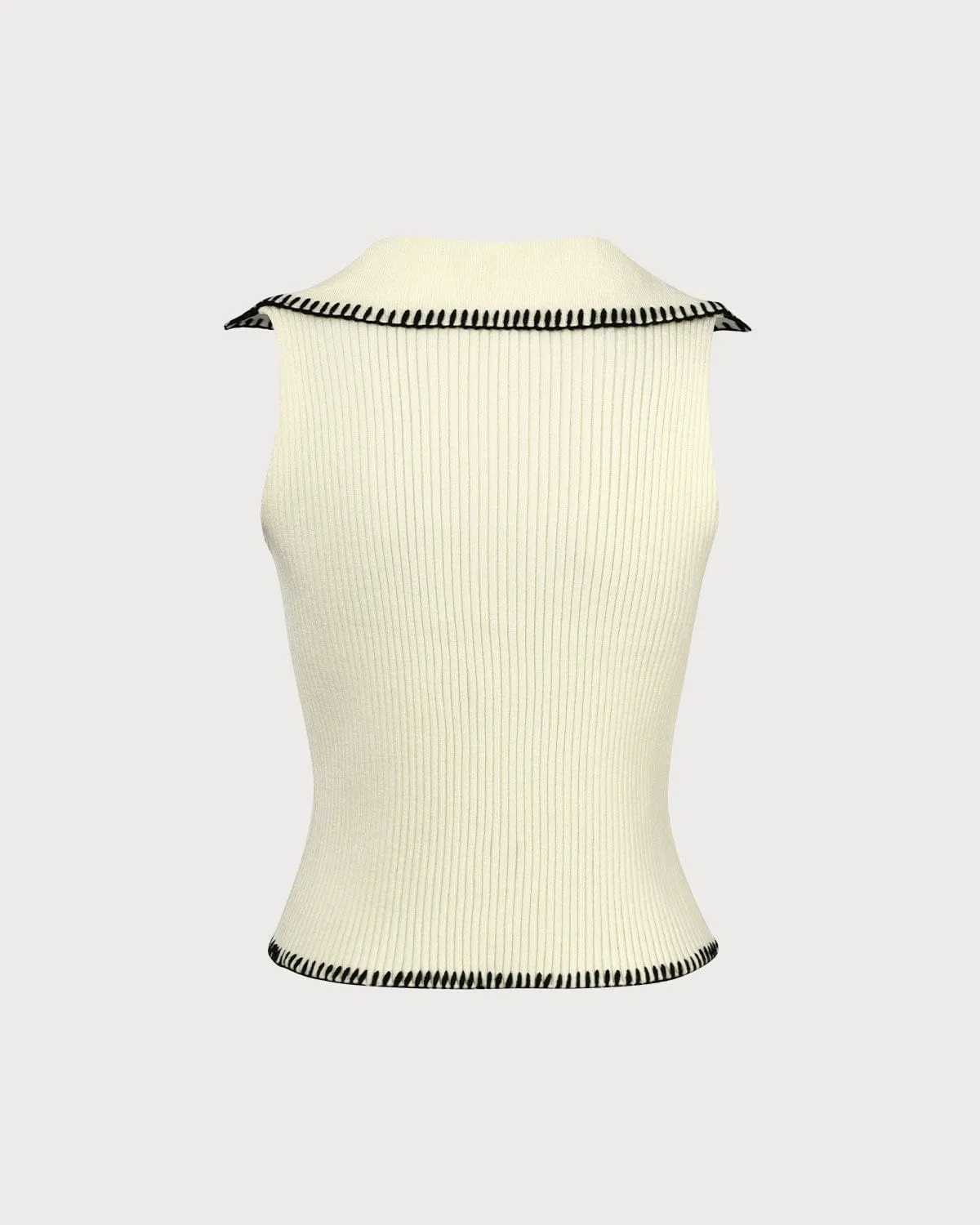 The Beige V Neck Seam Colorblock Ribbed Tank Top sold by rihoas product image thumbnail 4