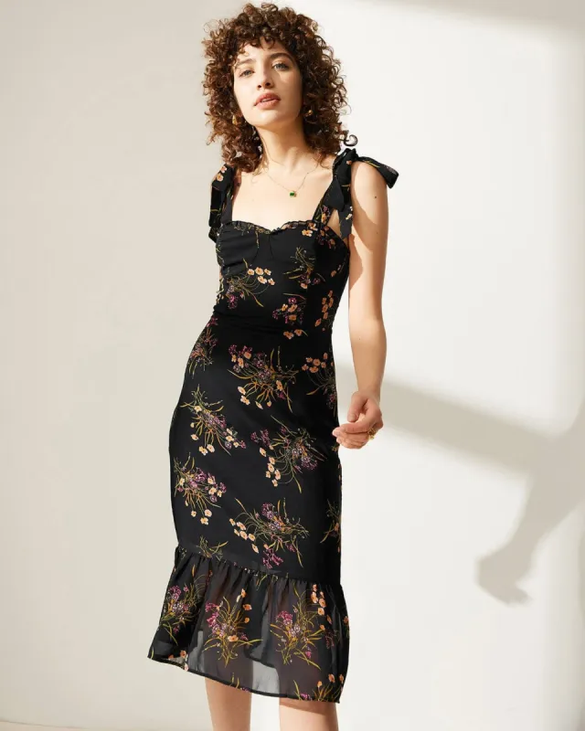 The Tie Strap Ruffle Floral Dress sold by rihoas