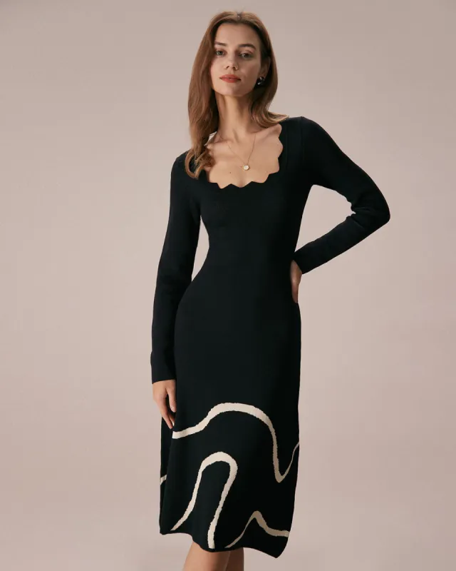 The Black Wave Scalloped Sweater Midi Dress sold by rihoas