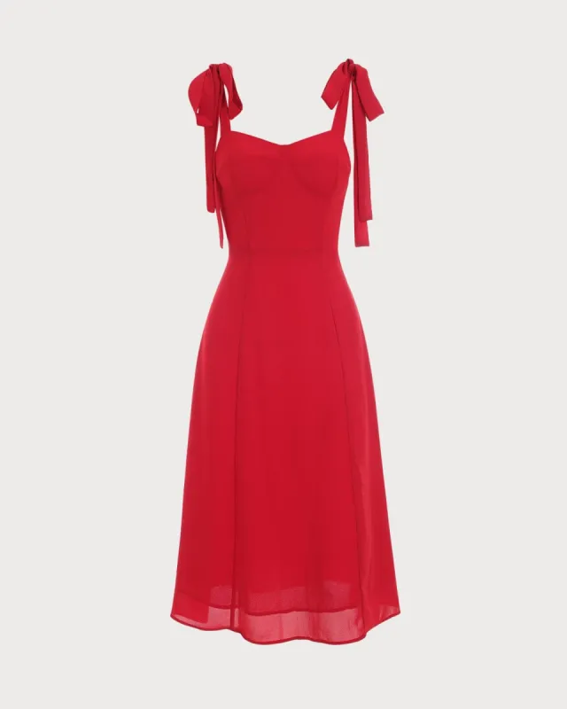 The Red Tie Strap Midi Dress sold by rihoas