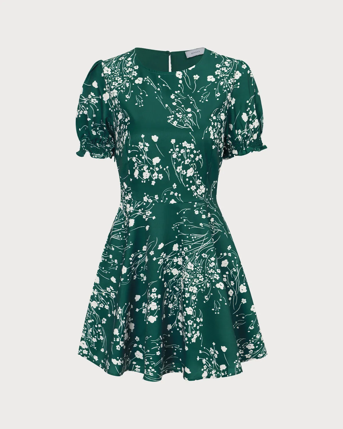 The Green Round Neck Floral Mini Dress sold by rihoas product image thumbnail 4
