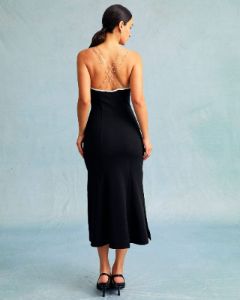 The Black V Neck Beaded Strap Midi Dress sold by rihoas