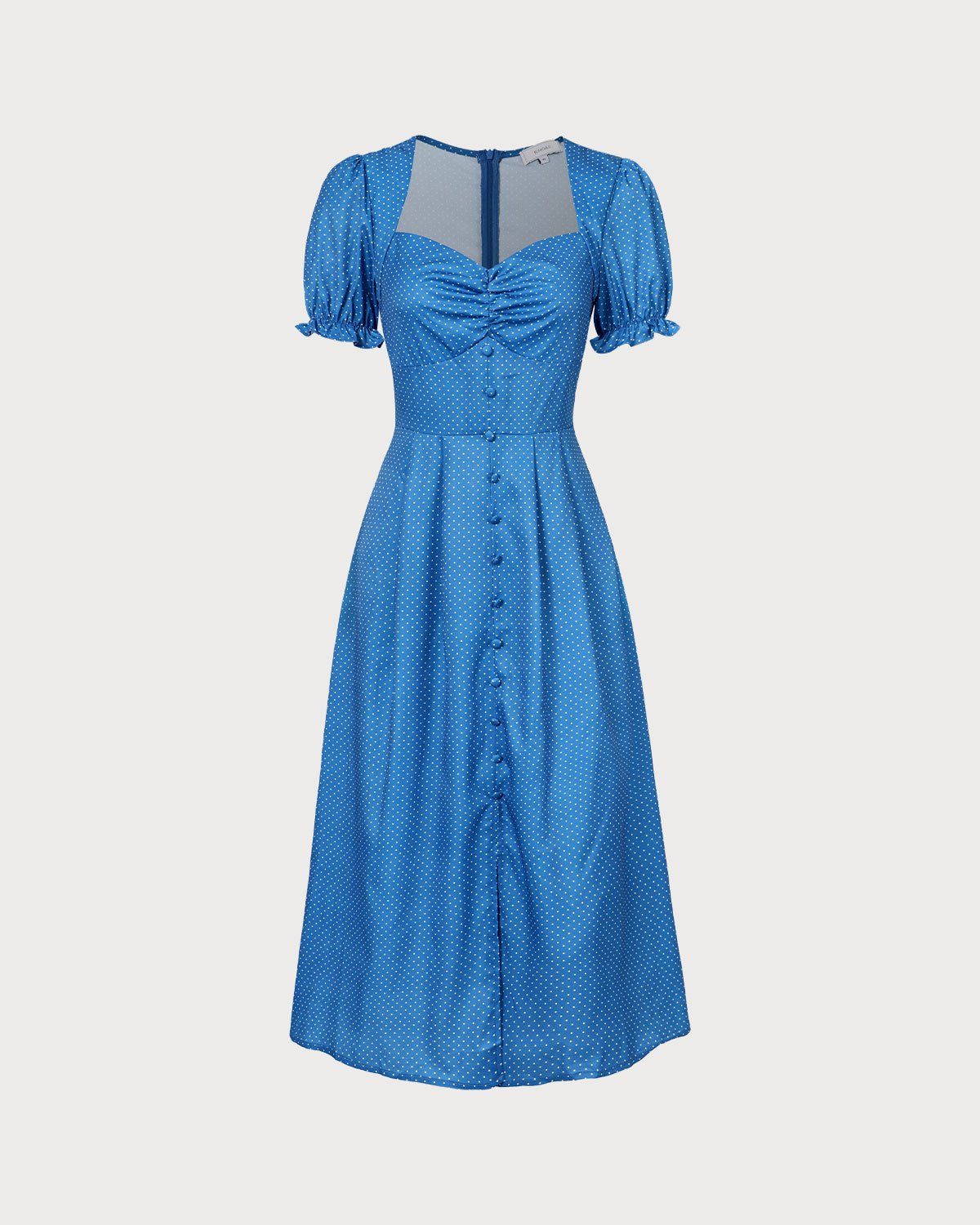 The Blue Polka Dot Puff Sleeve Midi Dress sold by rihoas product image thumbnail 2