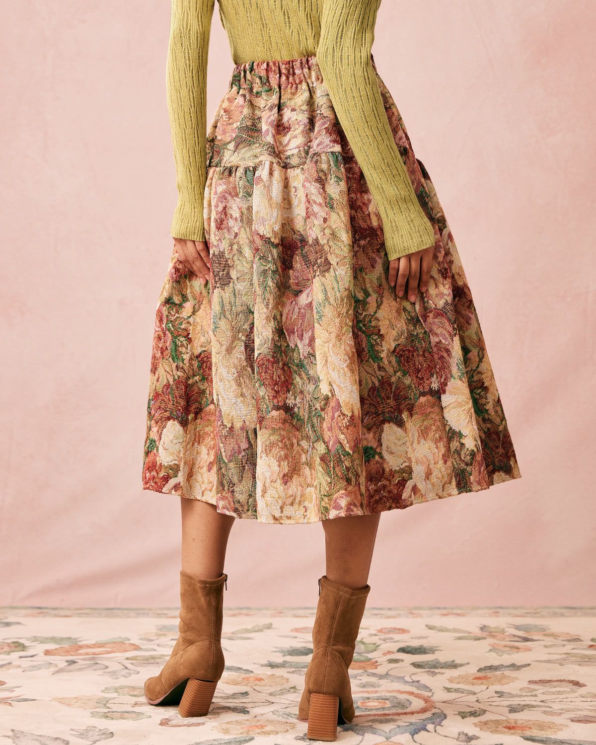 The High Waisted Floral Tiered Midi Skirt sold by rihoas product image thumbnail 5