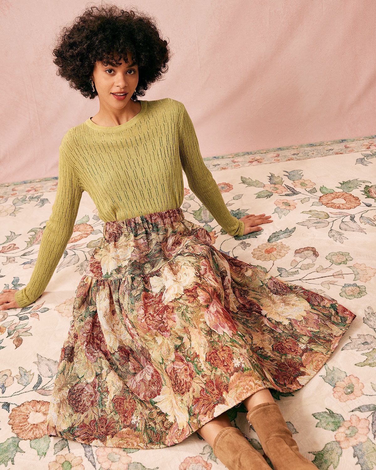 The High Waisted Floral Tiered Midi Skirt sold by rihoas product image thumbnail 3
