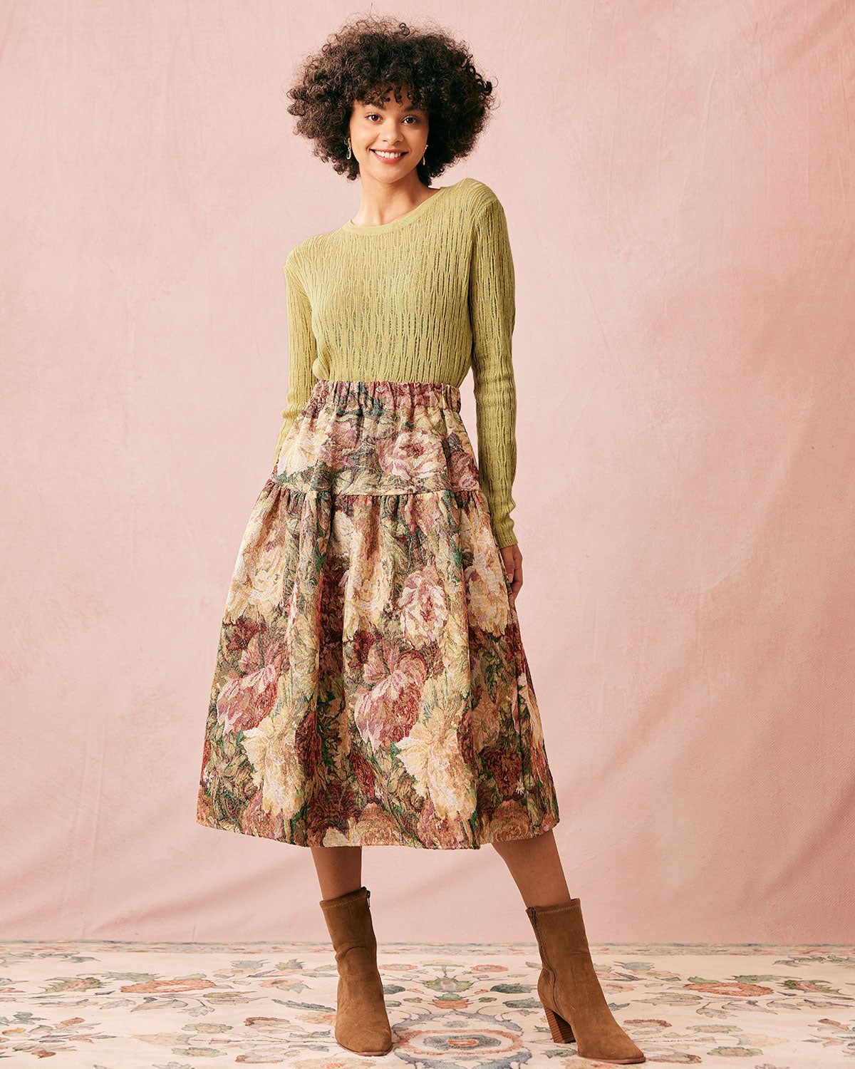 The High Waisted Floral Tiered Midi Skirt sold by rihoas product image thumbnail 2