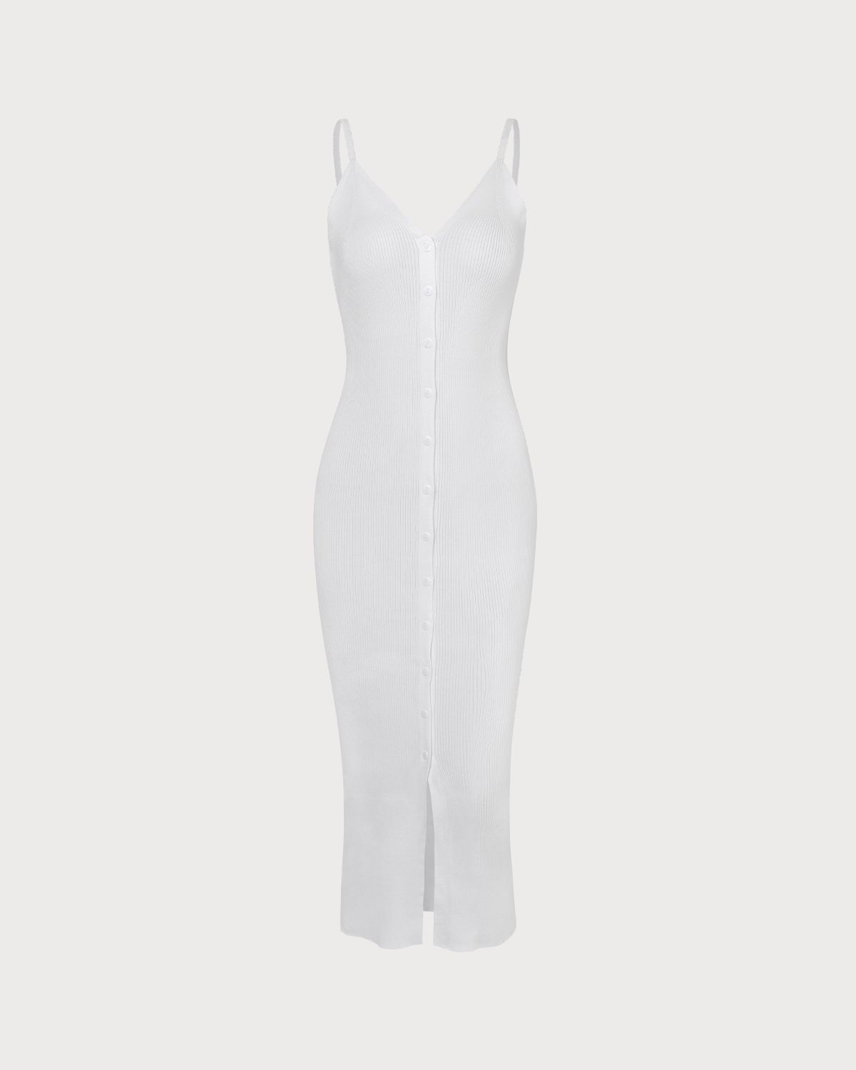 The White V Neck Ribbed Slit Kint Midi Dress sold by rihoas product image thumbnail 7