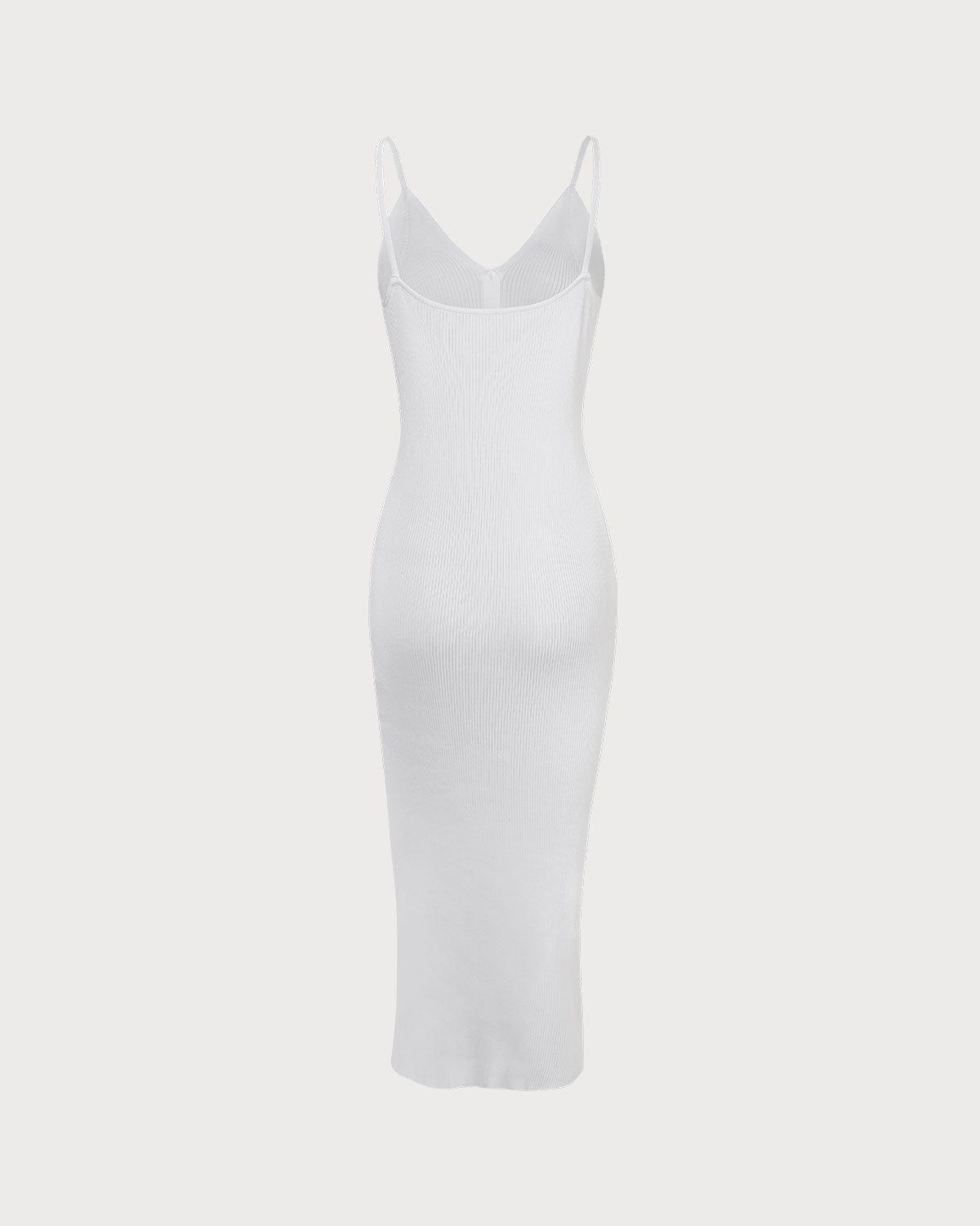 The White V Neck Ribbed Slit Kint Midi Dress sold by rihoas product image thumbnail 8