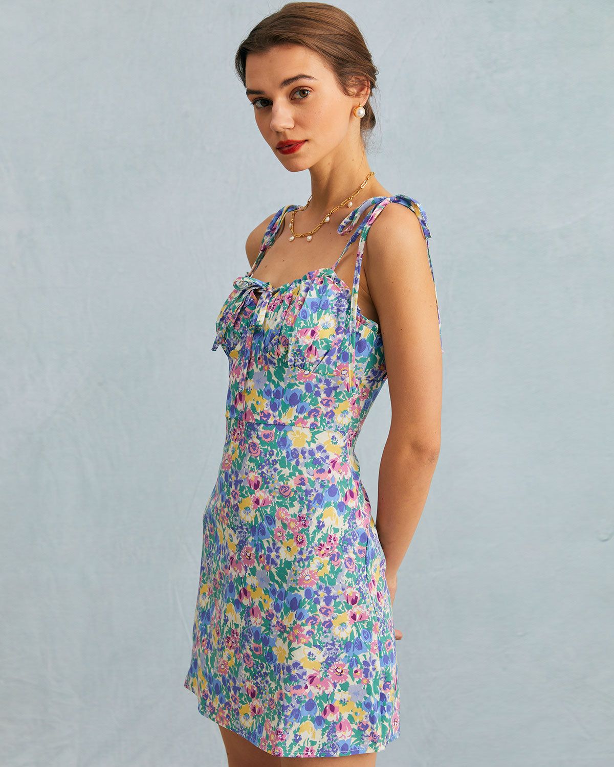 The Multi Floral Ruffle Sleeveless Slip Mini Dress sold by rihoas product image thumbnail 3