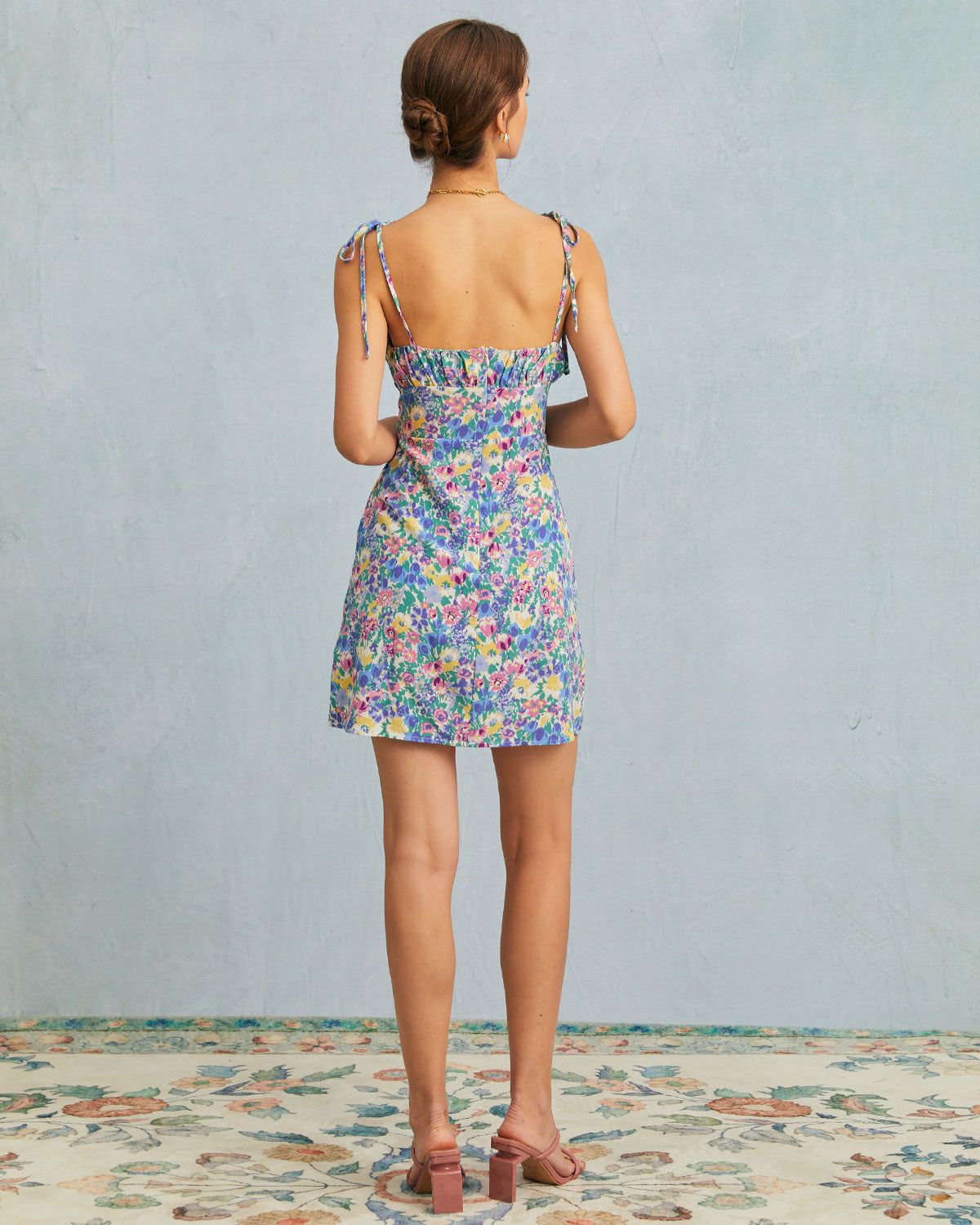 The Multi Floral Ruffle Sleeveless Slip Mini Dress sold by rihoas product image thumbnail 6