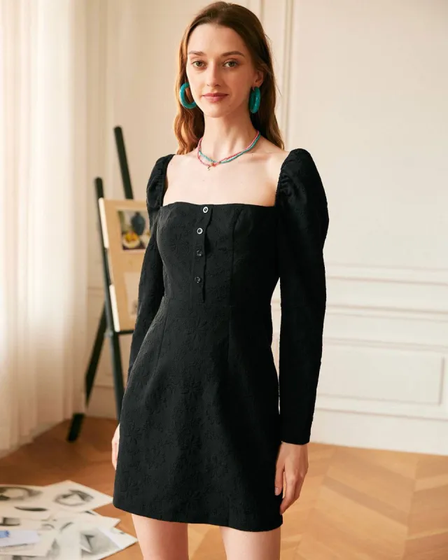 The Plain Squareneck Puff Sleeve Mini Dress sold by rihoas