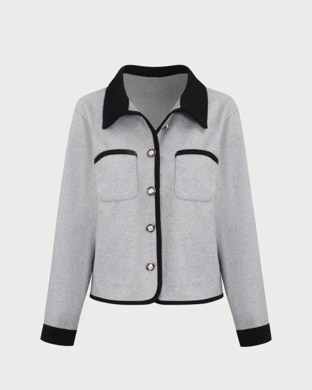 Women's Grey Splicing Single-Breasted Pocket Jacket made by rihoas
