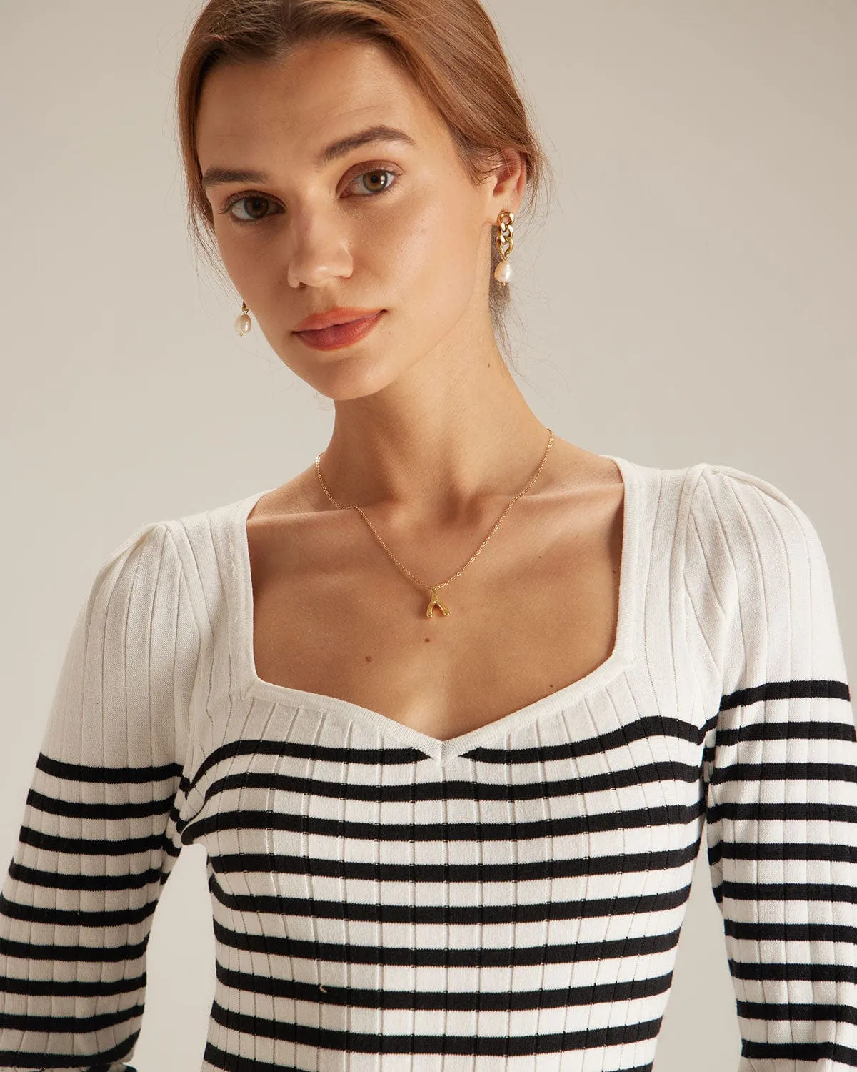 The Black Sweetheart Neck Striped Midi Dress sold by rihoas product image thumbnail 3