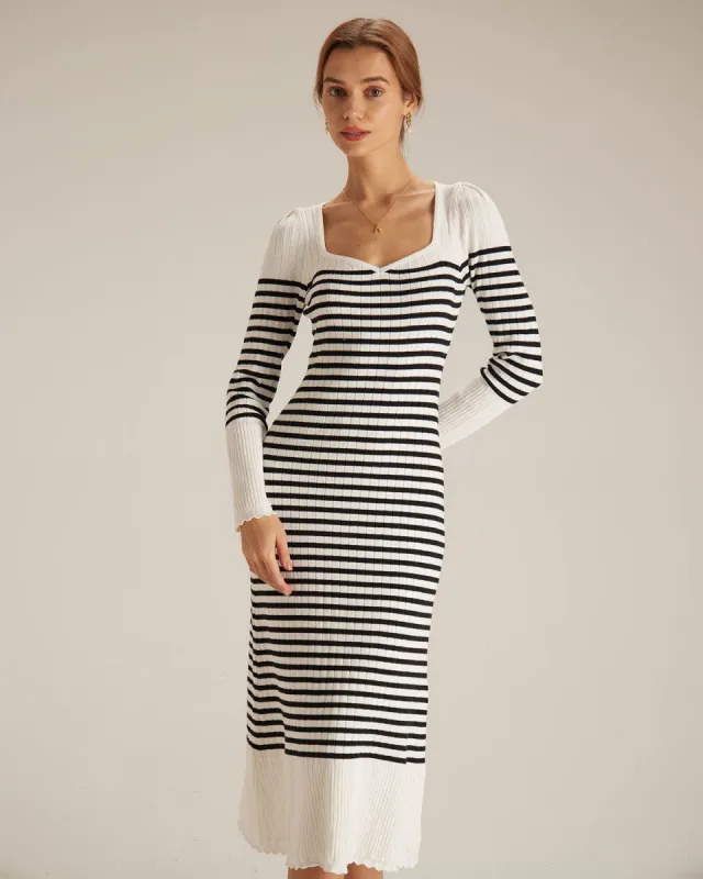 The Black Sweetheart Neck Striped Midi Dress sold by rihoas