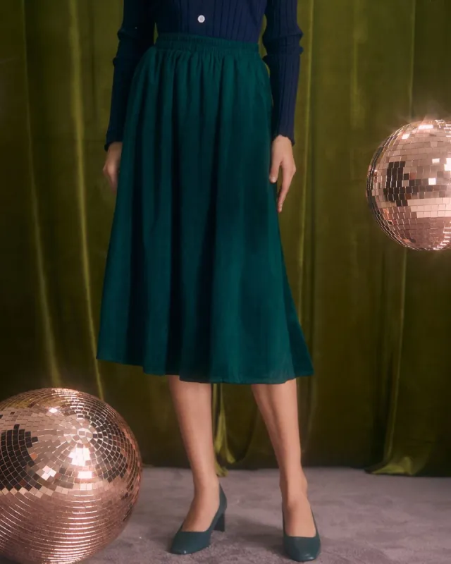 The Green High Waisted Corduroy Midi Skirt sold by rihoas