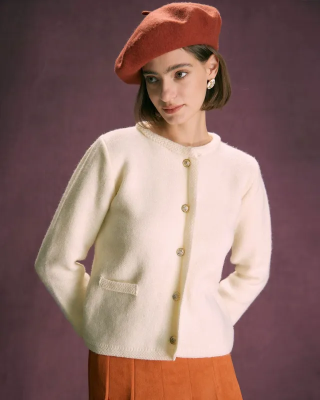 The White Round Neck Button Up Cardigan sold by rihoas