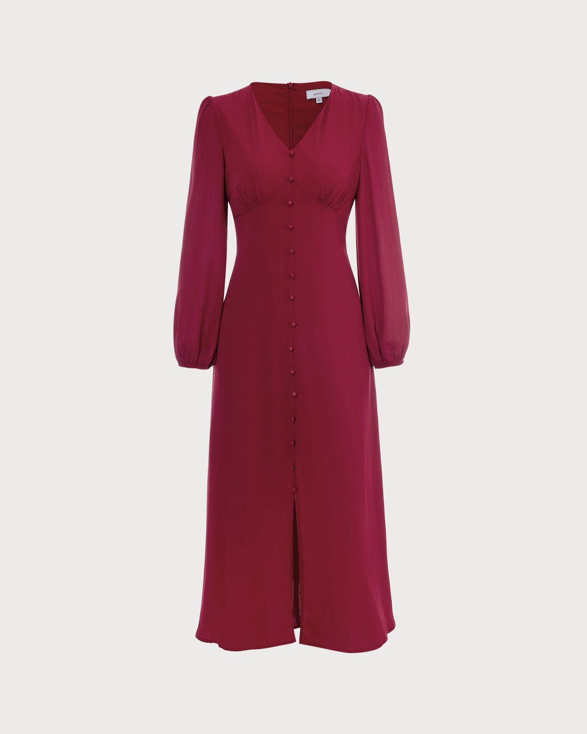 The Red V Neck Single-breasted Long Sleeve Midi Dress sold by rihoas product image thumbnail 6
