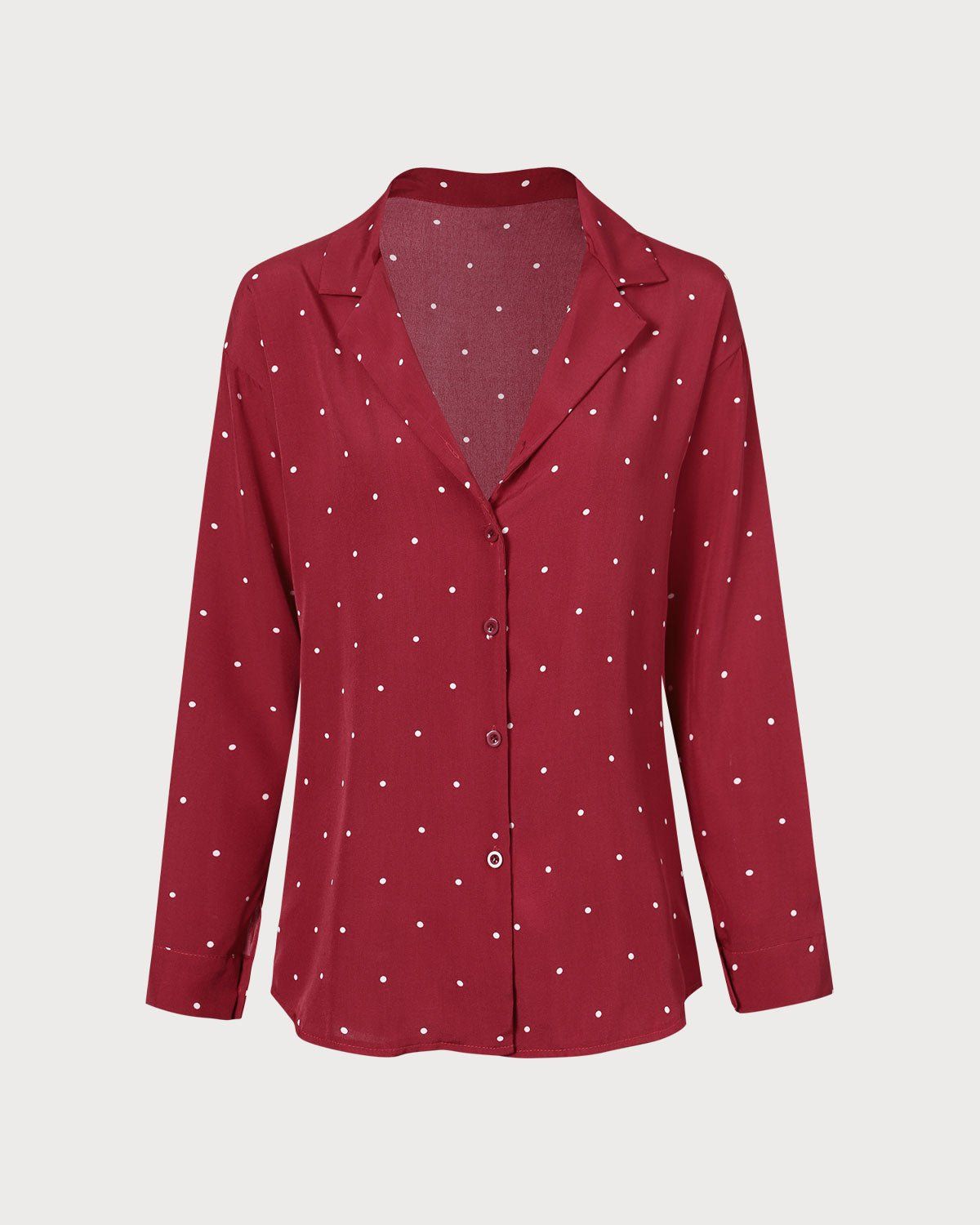 The Red Lapel Polka Dot Long Sleeve Shirt sold by rihoas product image thumbnail 5