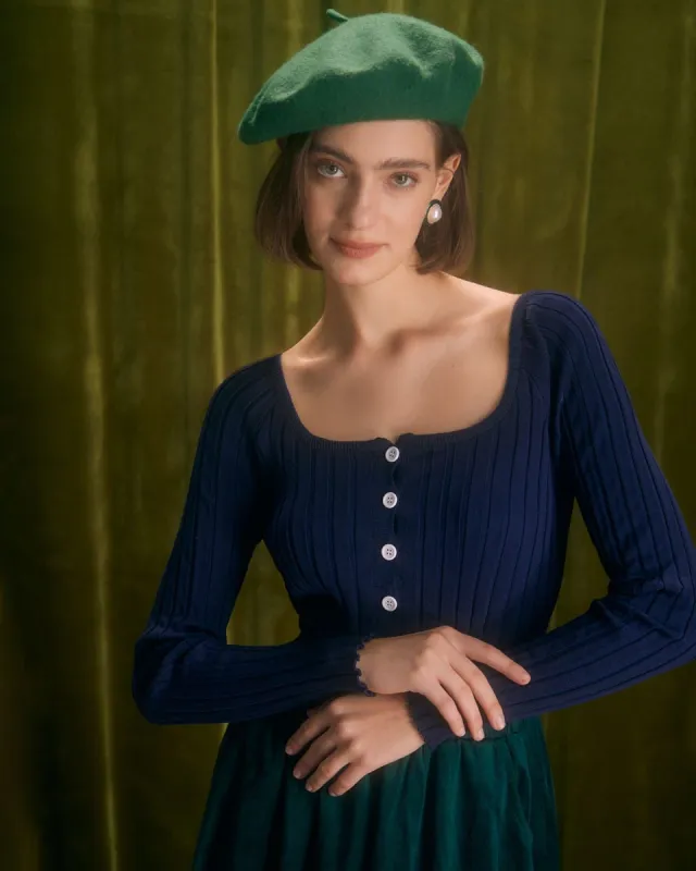 The Navy U Neck Button Up Knit Cardigan sold by rihoas