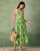 The Green Floral Ruched Slip Midi Dress sold by rihoas