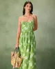 The Green Floral Ruched Slip Midi Dress sold by rihoas