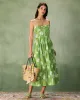 The Green Floral Ruched Slip Midi Dress sold by rihoas