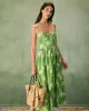 The Green Floral Ruched Slip Midi Dress sold by rihoas