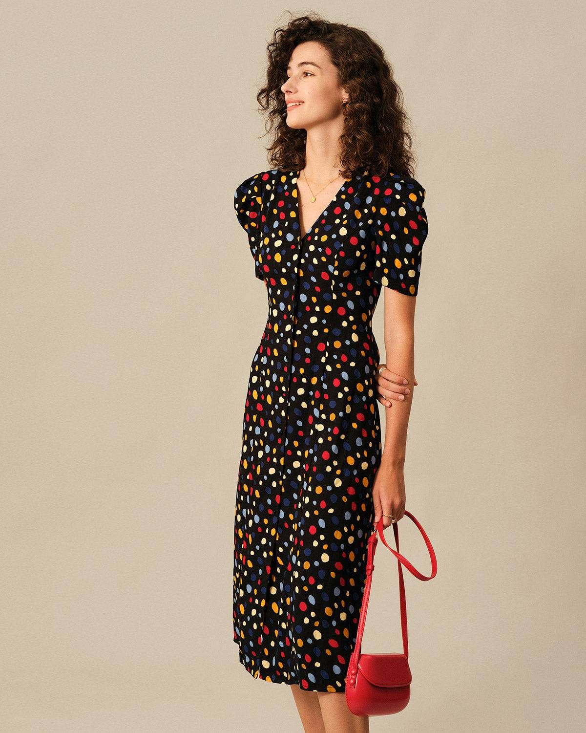 The Polka Dot Button-Up Midi Dress sold by rihoas product image thumbnail 4
