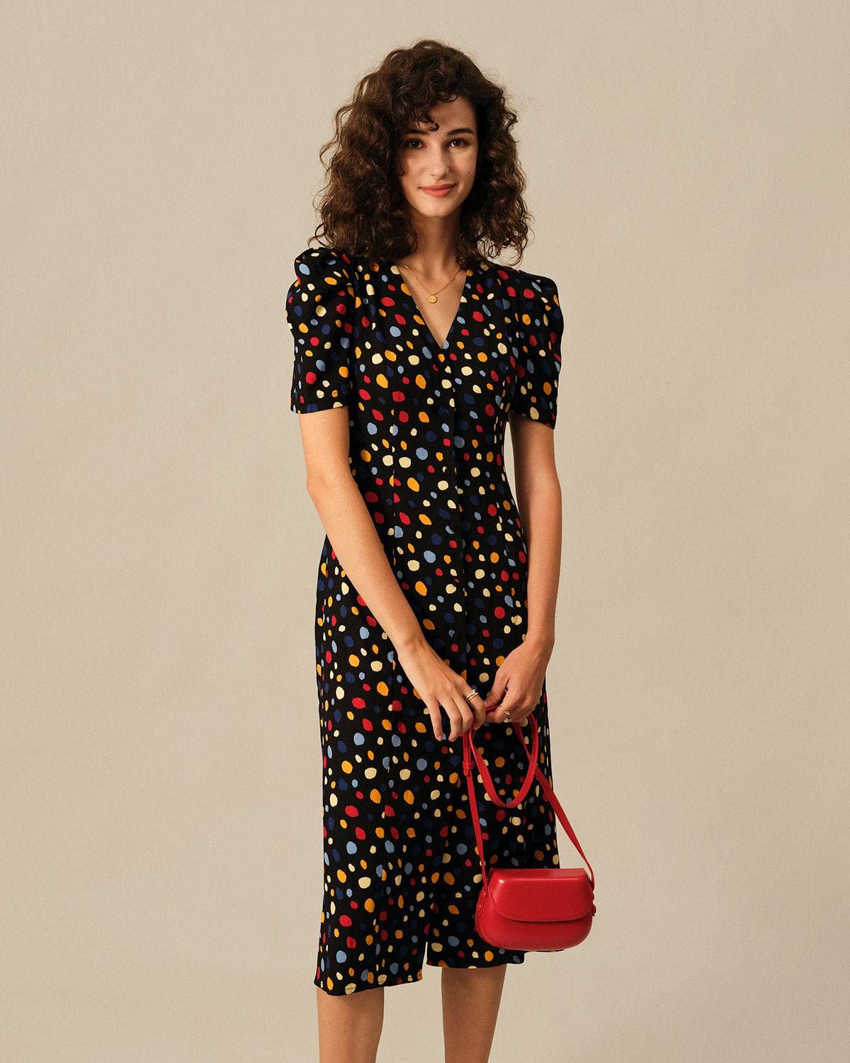 The Polka Dot Button-Up Midi Dress sold by rihoas