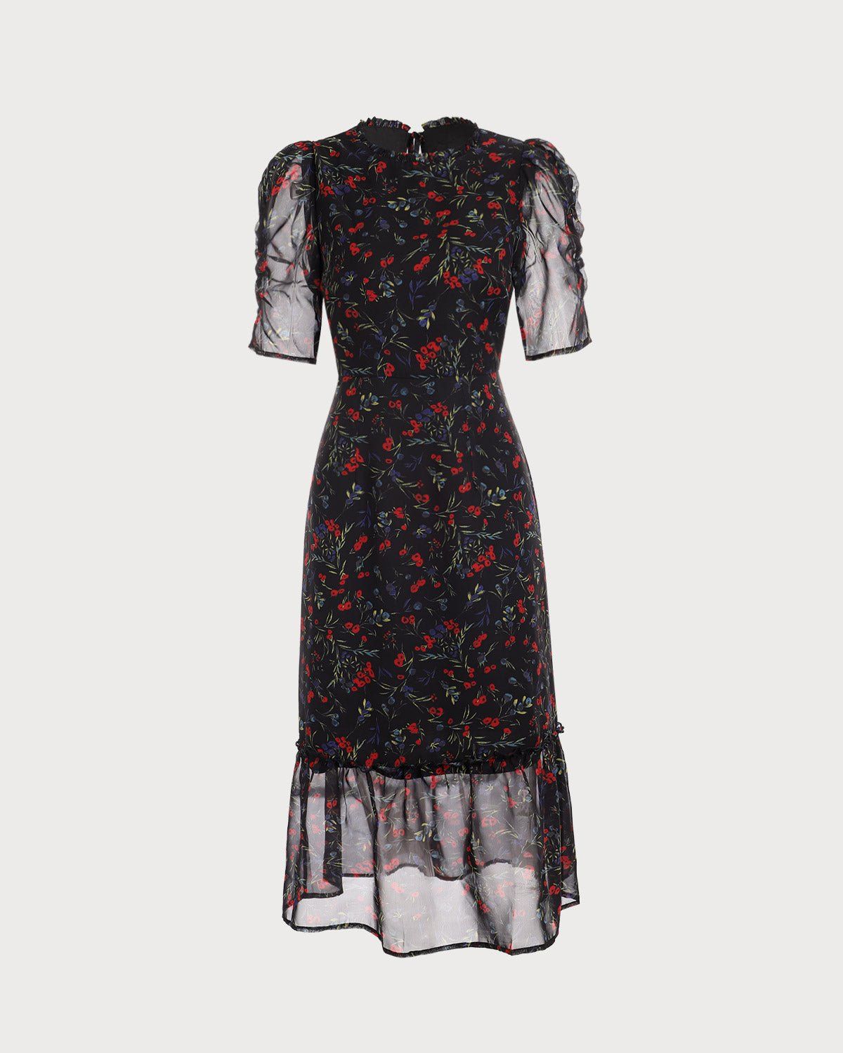 The Round Neck Floral Mesh Midi Dress sold by rihoas product image thumbnail 6
