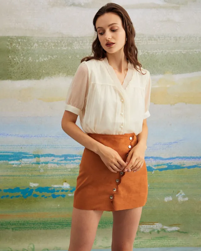 The Apricot V Neck Button See Through Shirt sold by rihoas