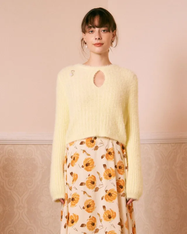 The Yellow Round Neck Cutout Fluffy Sweater sold by rihoas