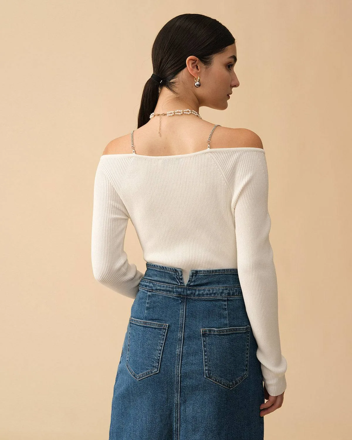 The Ribbed Chain Strap Long Sleeve Knit Top sold by rihoas product image thumbnail 4