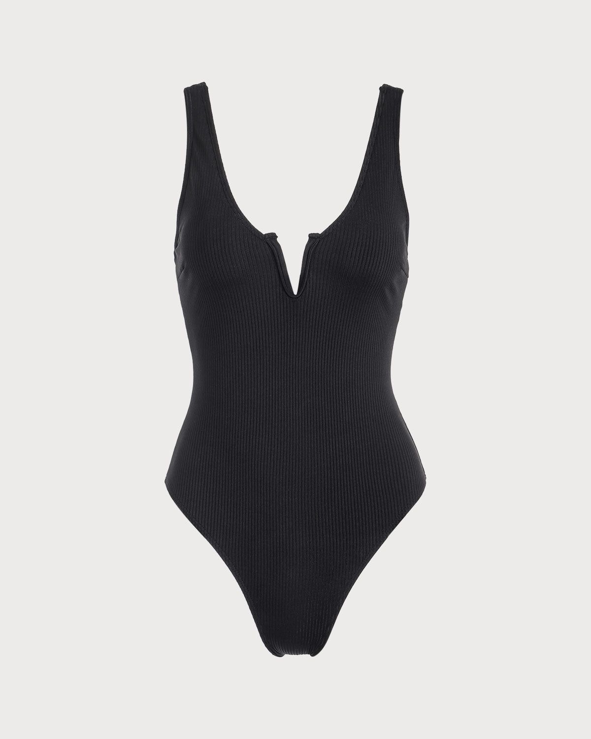 The Black V Neck Notched One-Piece Swimsuit sold by rihoas product image thumbnail 5